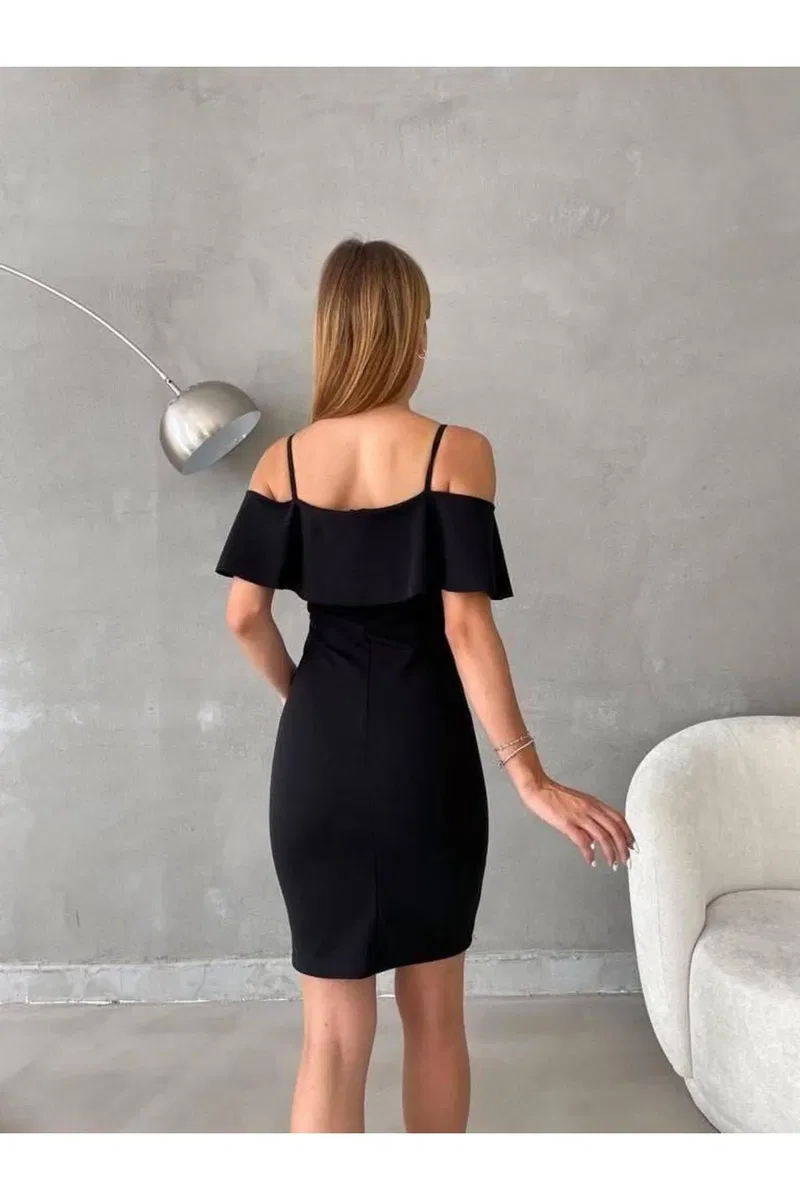 Kadın Minimal Tasarım Gömlek Yaka Volanlı Fırfırlı Elbise görsel 8