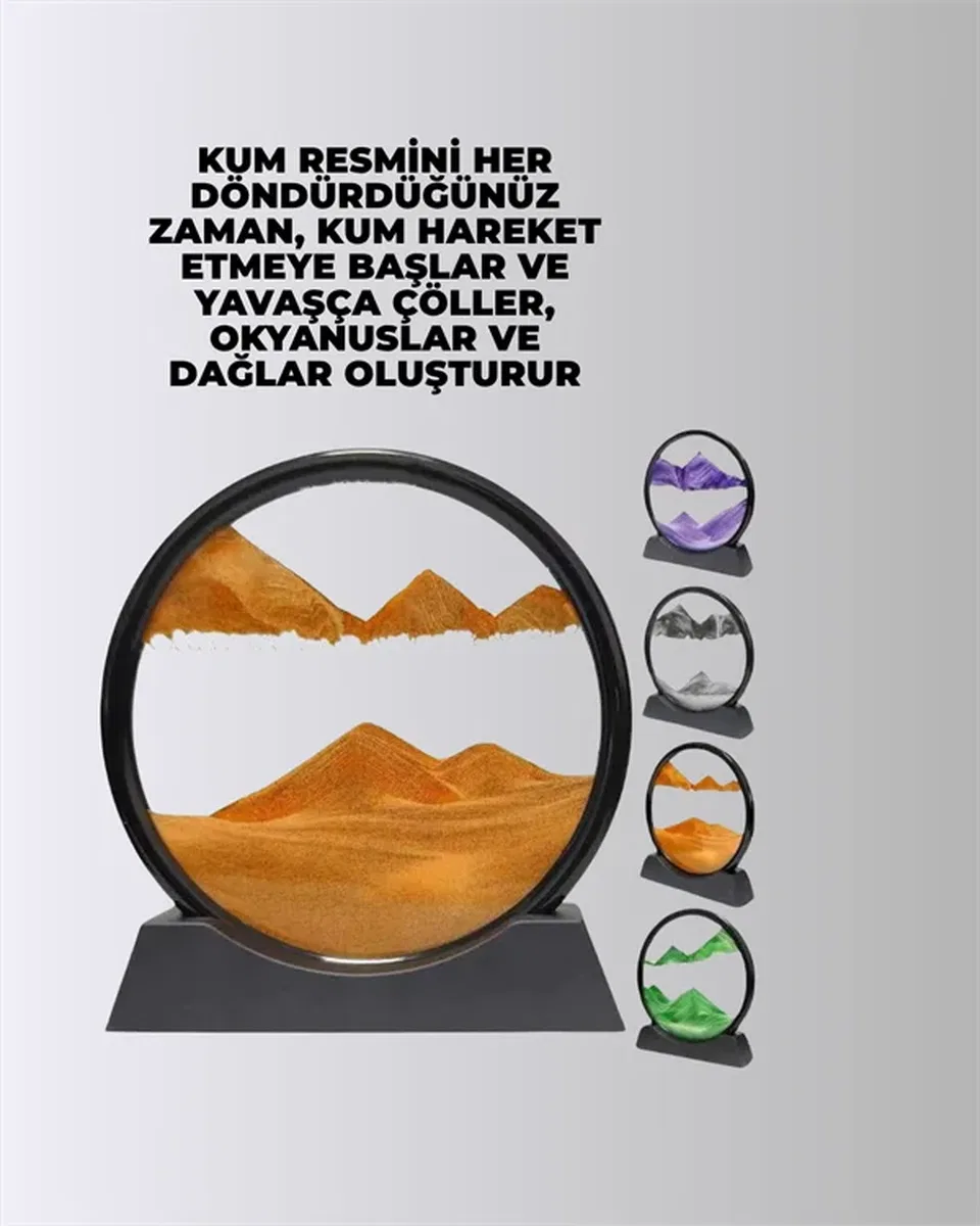 Rahatlatıcı Kum Sanatı – Yuvarlak Cam Çerçeveli Hareketli Kum Resmi, Ofis ve Ev İçin Etkileşimli Masaüstü Süs görsel 2