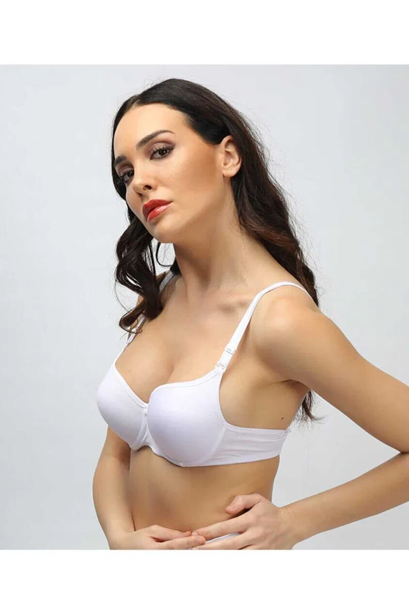 Silikonlu Desteksiz Telli Düz Boş Sütyen Beyaz görsel 2