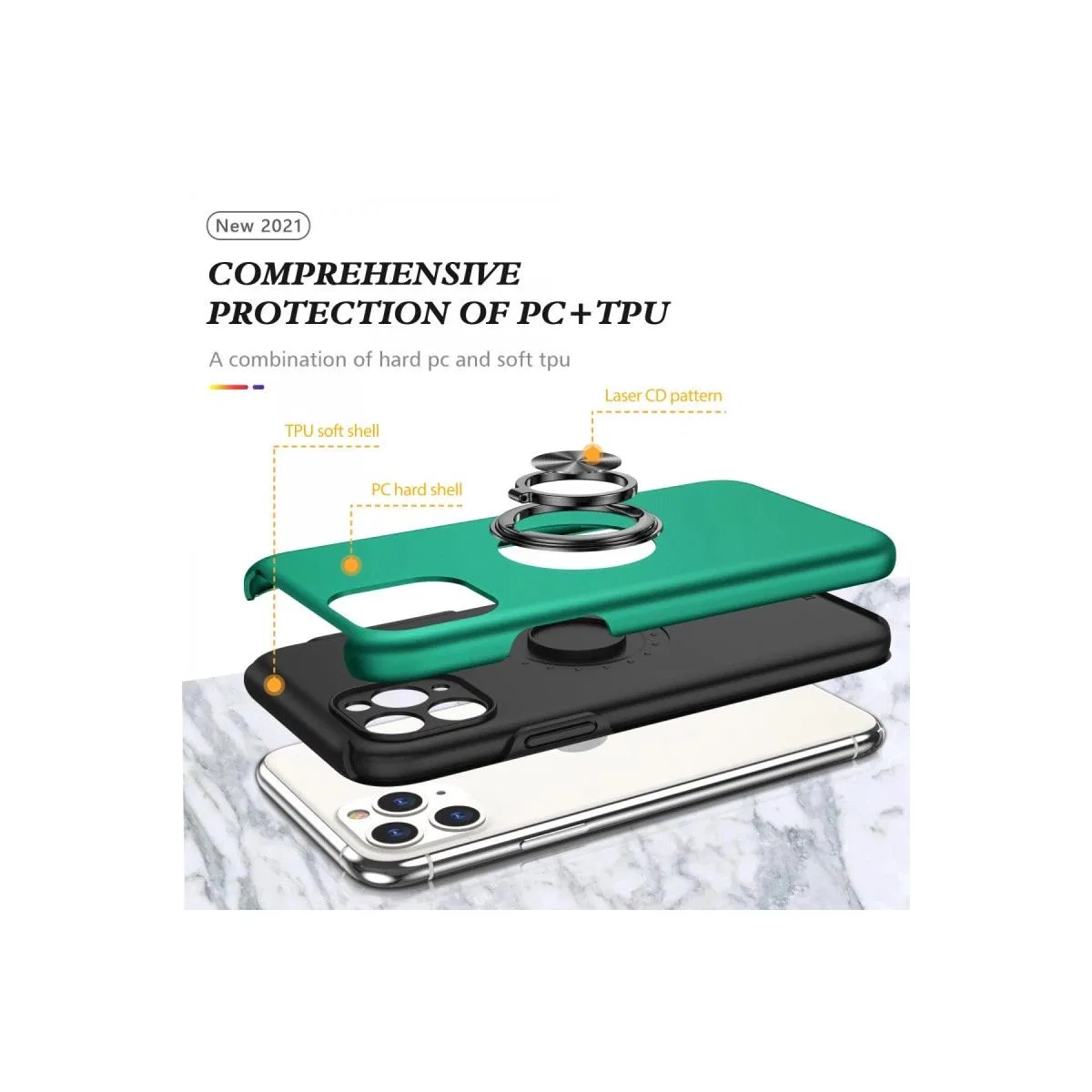 Apple İphone 11 Pro Max Kılıf Elit Yüzüklü Kapak - Yeşil görsel 2