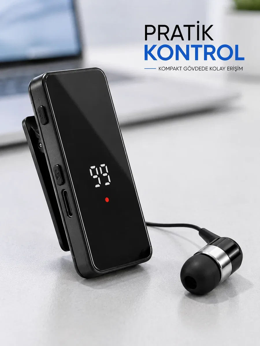 Dijital Ekranlı Bluetooth Kulaklık Tek Kulaklıklı Klipsli Kompakt Tasarım görsel 5