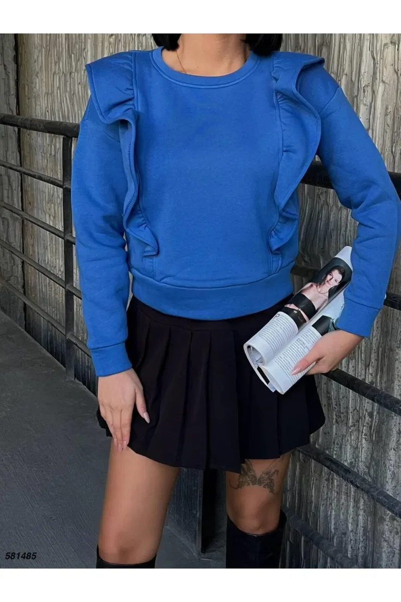 Kadın Gösterişli Bisiklet Yaka Uzun Kol Kazak Sweatshirt Elbise görsel 7