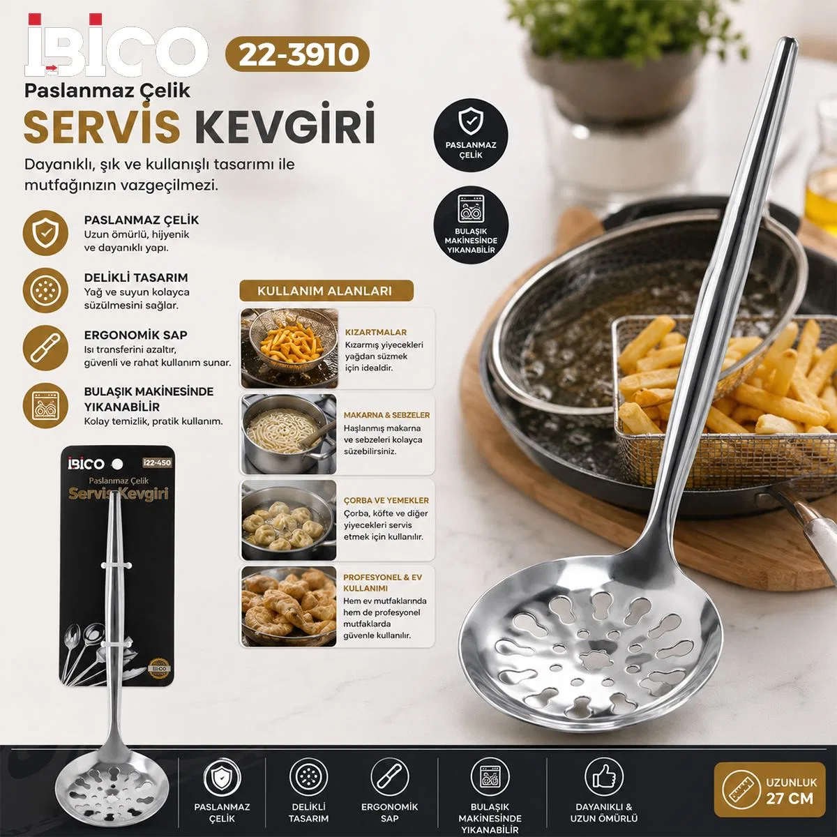 Krom metal servis kevgir 27cm görsel 2