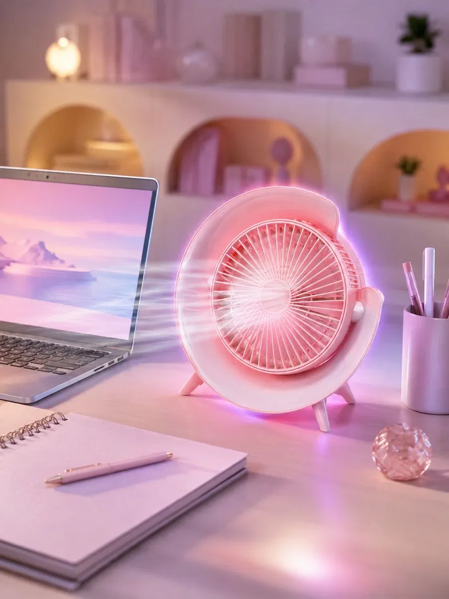 Gece Lambası Özellikli Şarjlı Mini Masaüstü Fan görsel 4