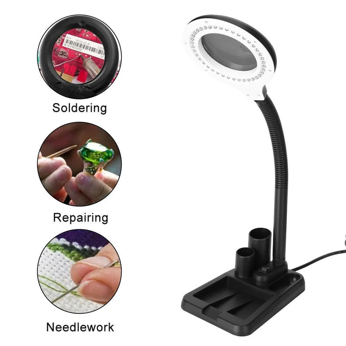 Esnek 5x /10x, 40 Led Işıklı Büyüteç, lamba Büyüteç Okuma, Çalışma Lehim Masa Lambası A808 görsel 4