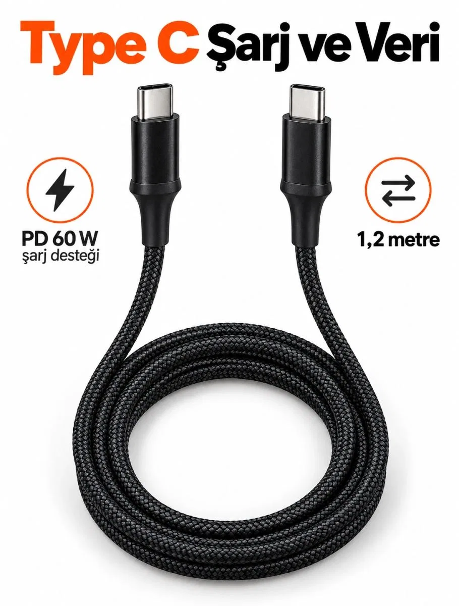 Type C To Type C Led Işıklı Şarj Kablosu 1, 2 Metre görsel 2