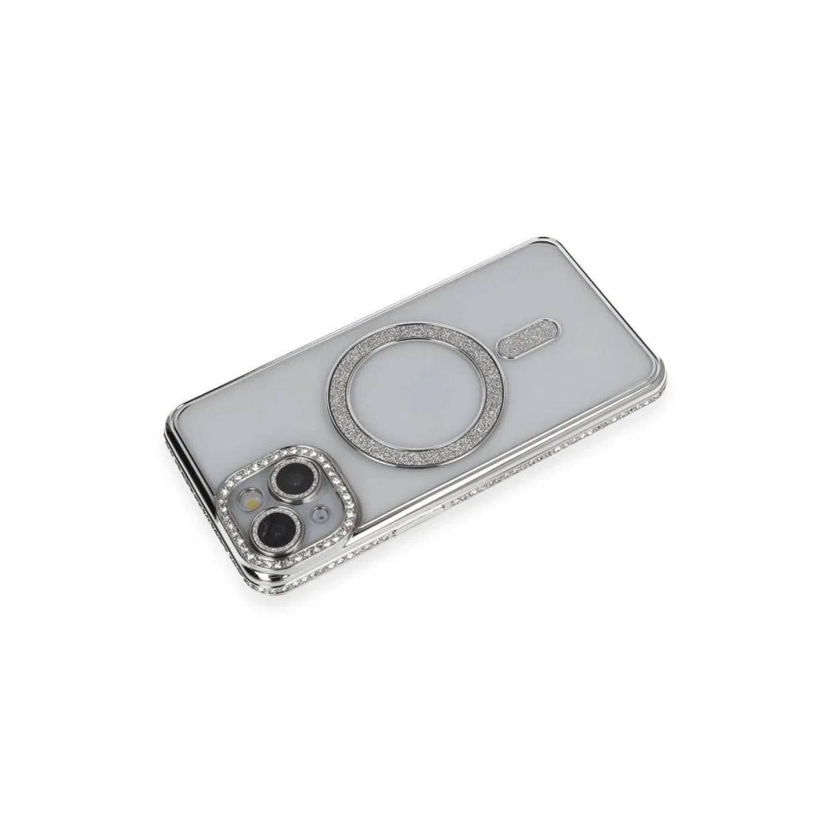 Apple İphone 13 Kılıf Joke Simli Magneticsafe Kılıf - Gümüş görsel 2