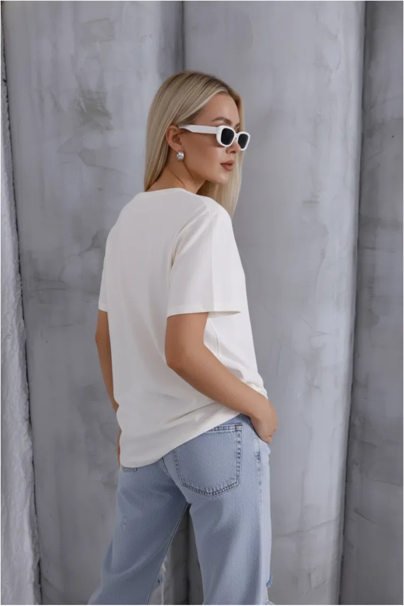 Kadın Ayarlanabilir Boy İp Detaylı T-Shirt görsel 2