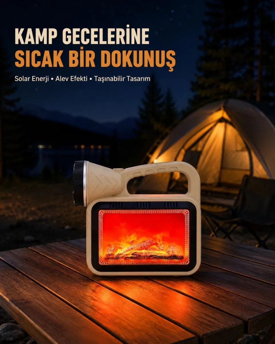 Alev Efektli Solar Lamba Cob Işıklı Taşınabilir Bahçe Kamp Aydınlatma