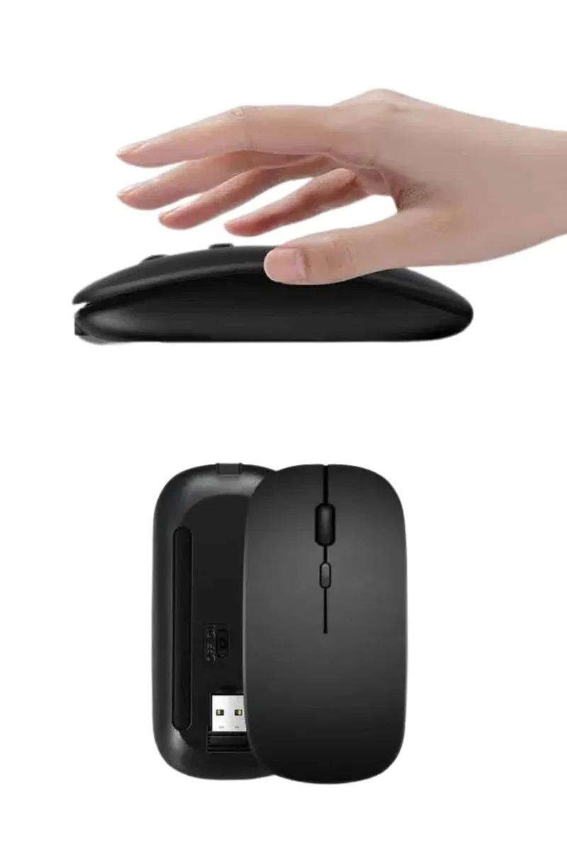 Kablosuz Mouse Fare Şarjlı Bluetooth Wireless Çift Modlu Sessiz görsel 3