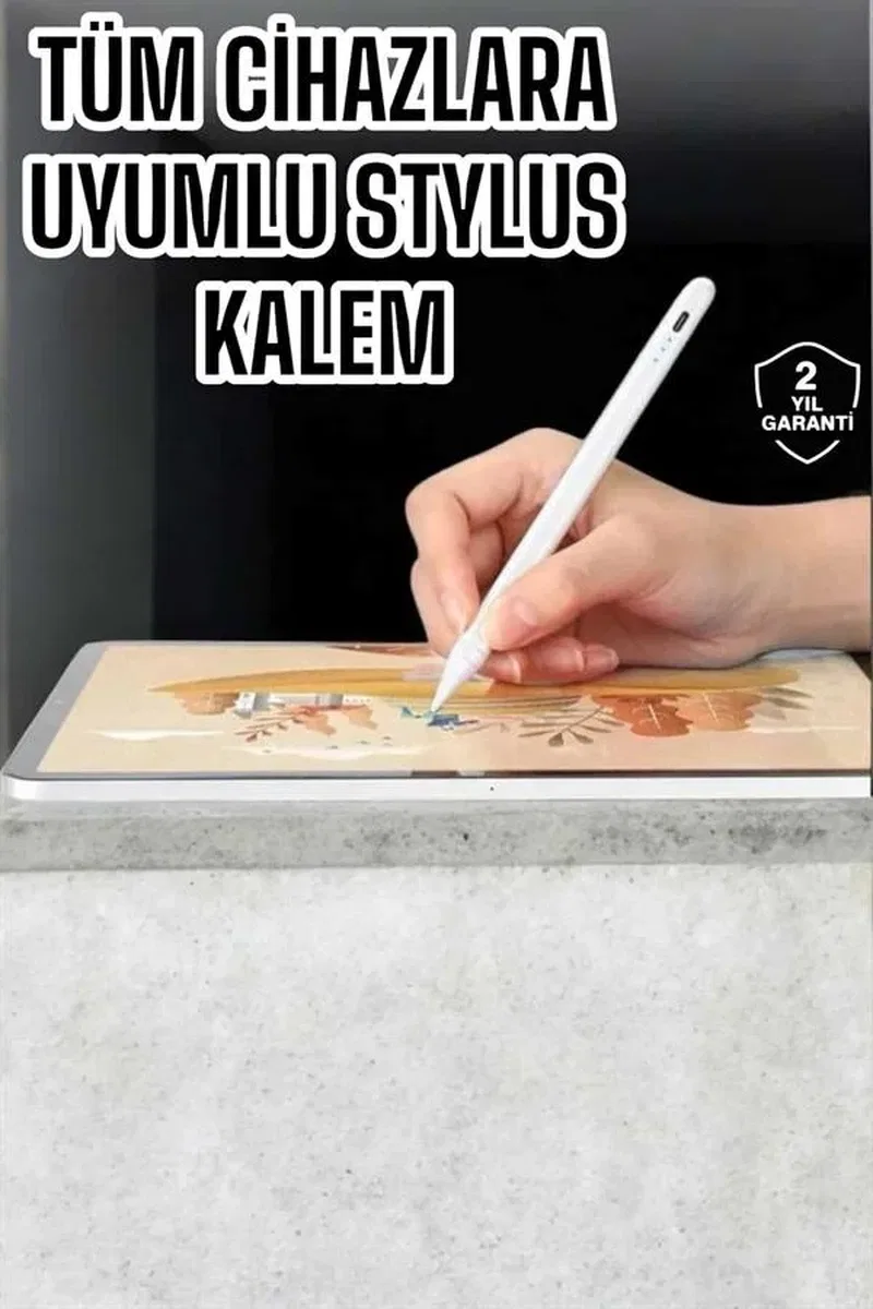 Dokunmatik Kalem Beyaz Şarjlı Yedek Uçlu Android ve İOS Uyumlu görsel 2