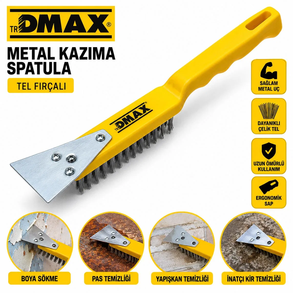 Çelik Tel Fırça ve Metal Kazıma Spatula 270 mm 2in1 görsel 2
