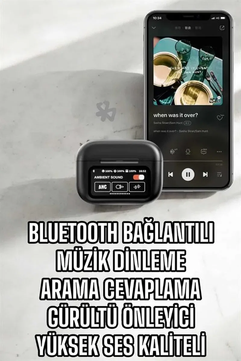 Kablosuz Bluetooth Kulaklık Ekranlı Uzun Şarj Süreli ANC Destekli görsel 3