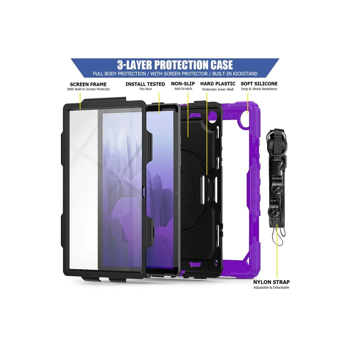 Samsung Galaxy T500 Tab A7 10. 4 Kılıf Pars Tablet Kapak - Mor görsel 5