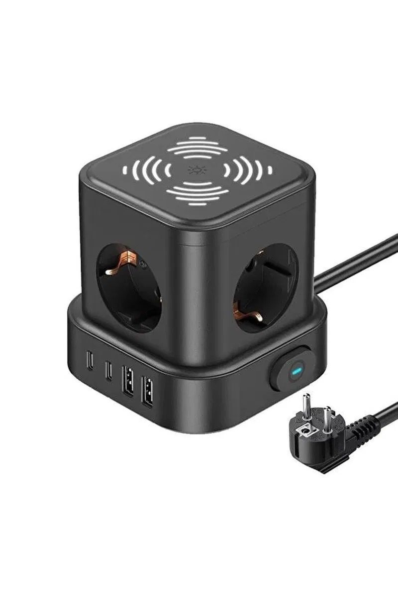 4lü Akım Korumalı Priz Gece Lambalı 2xusb 2xtype-c Çıkış Yüksek Gerilim Koruma Çoklu Priz Çoğaltıcı görsel 2