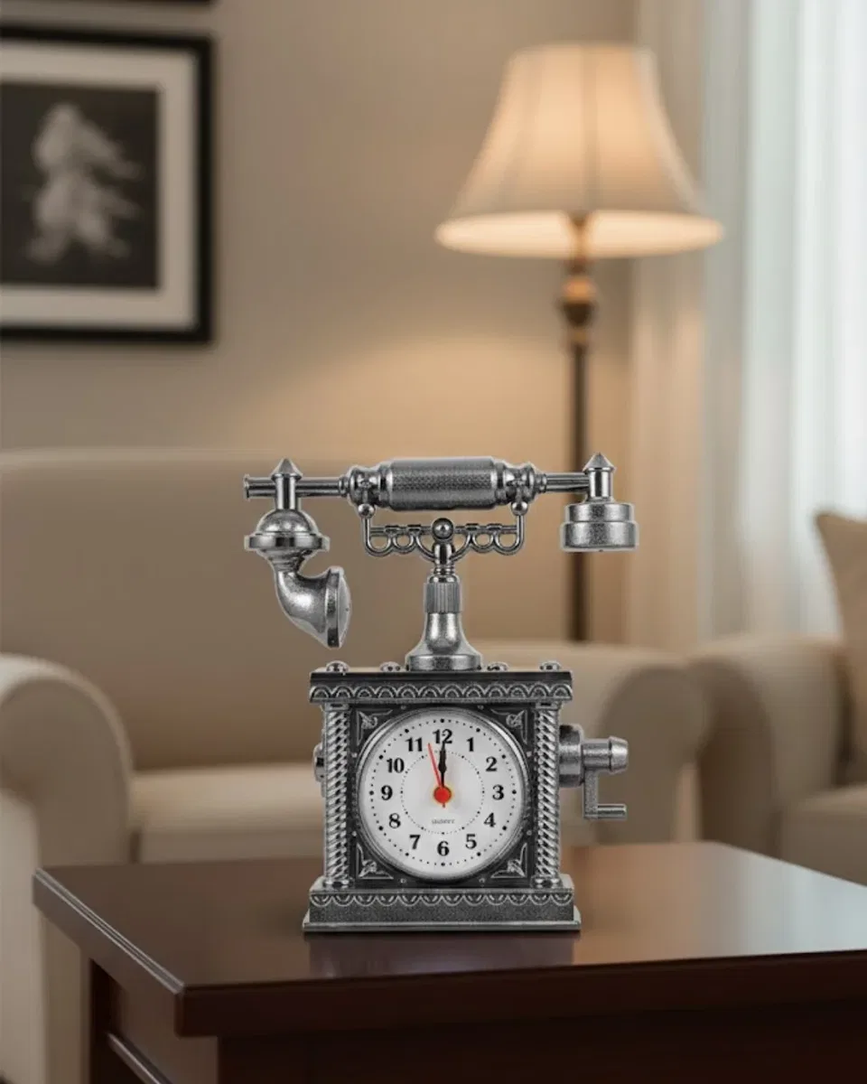Nostaljik Telefon Tasarımlı Masa Saati Yüksek Sesli Alarm