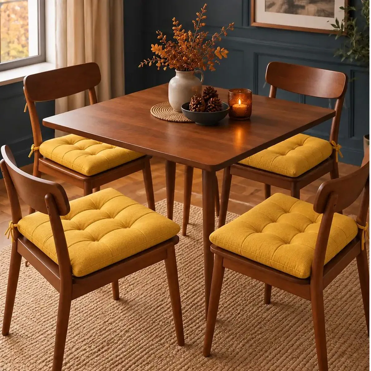 4’lü Kapitone Bağcıklı Sandalye Minderi · 40 × 40 × 3 cm · Sarı · 40 × 40 × 3 cm · 4 adet görsel 2