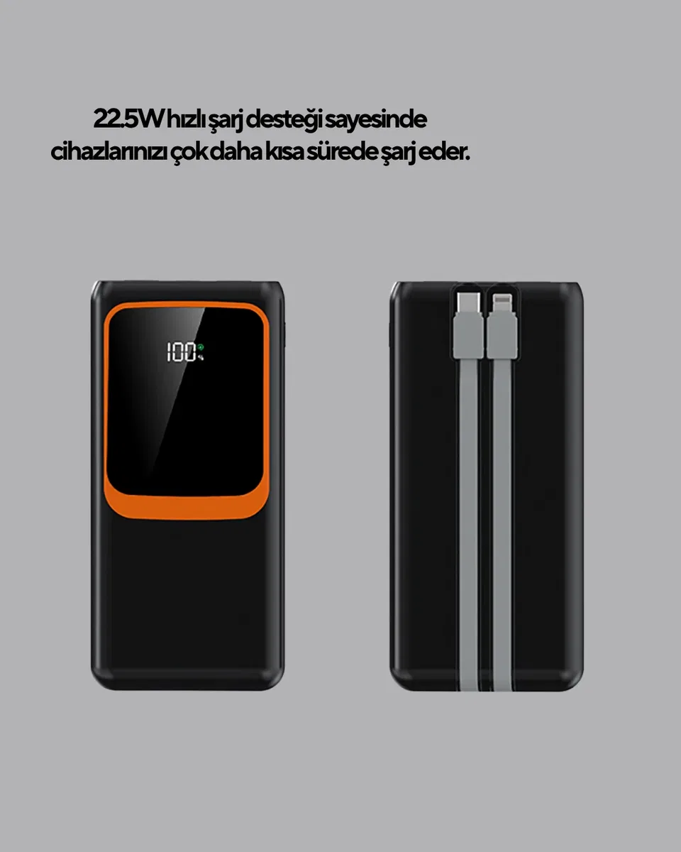 Powerbank 20000 mAh 22. 5W Hızlı Şarjlı ve Kompakt Çoklu Kablo Çıkışlı görsel 2