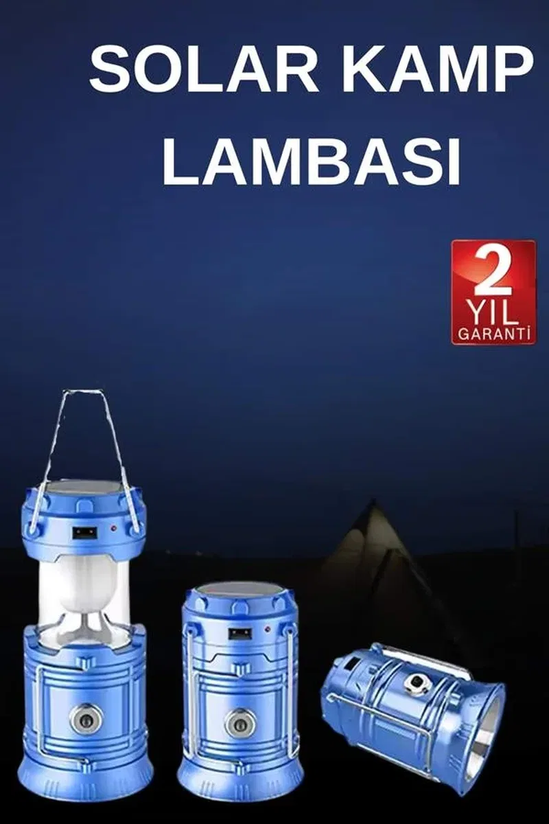 Solar Şarjlı Kamp Lambası Güneş Enerjili Kızaklı Kamp Feneri Çadır Feneri Led Işıldak görsel 2