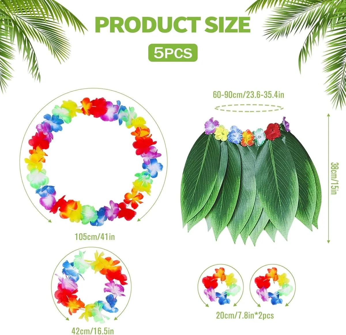 Çocuk Hawaii Kostüm Seti - Yaprak Etek Hawaii Set - 5 Parça görsel 2