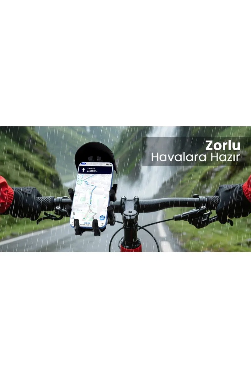 Gidon Bağlantılı Güneş Ve Yağmur Korumalı 360° Derece Ayarlanabilir Motosiklet Bisiklet Telefon Tutucu görsel 6