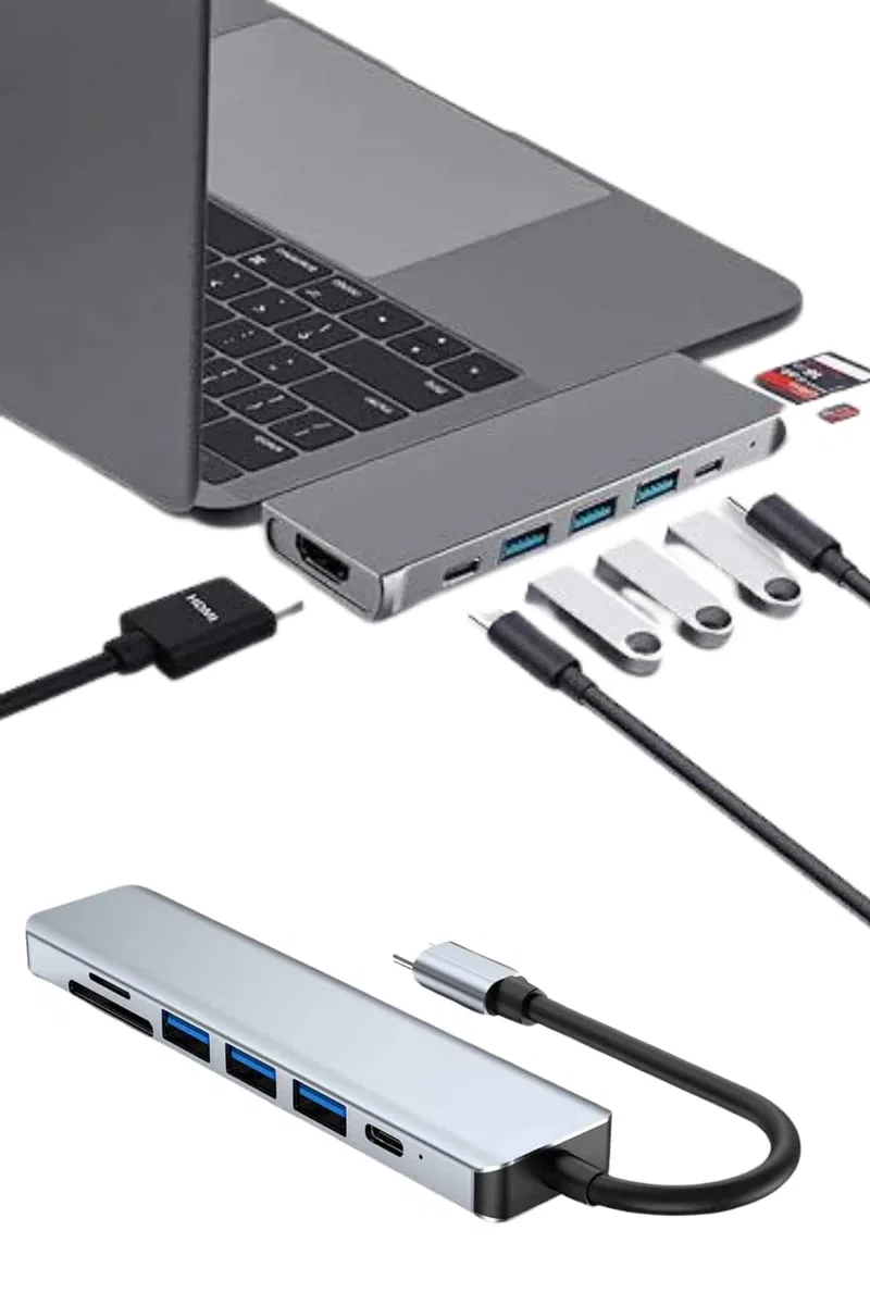 Usb Type-c Hub Dönüştürücü Çevirici Çoklayıcı Macbook Çevirici 8 Portlu görsel 5