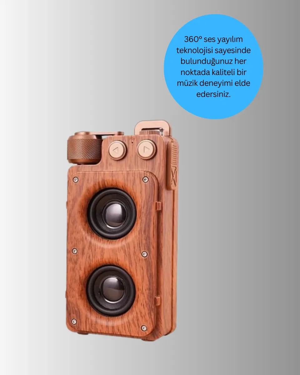 Klasik Görünümlü Bluetooth Hoparlör 360 Derece Stereo ve FM Radyo görsel 2