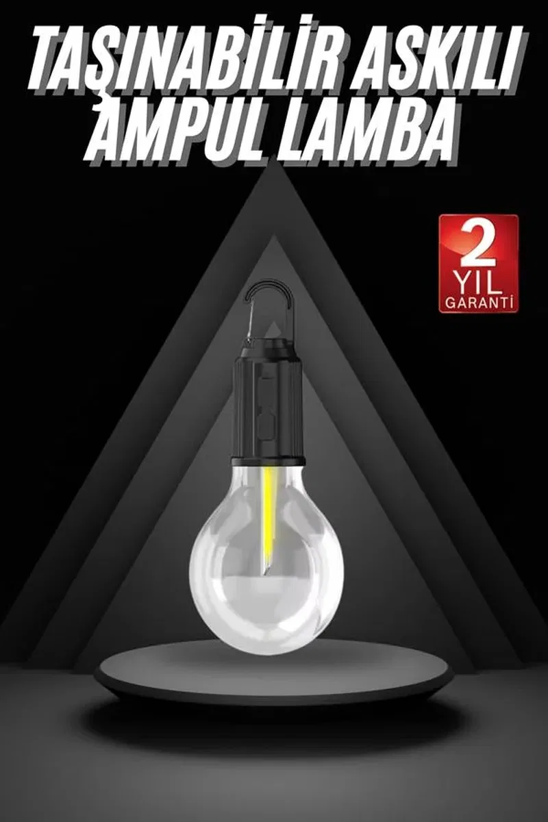 3 Farklı Mod LED'li Şarjlı Asma Kancalı Kamp Lambası Taşınabilir Ampul görsel 2