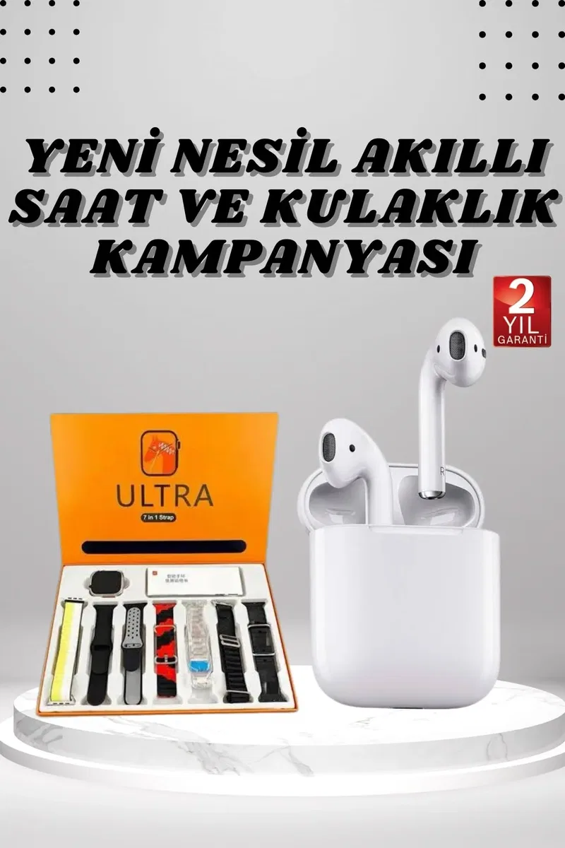 7 Kordonlu Akıllı Saat Ve 2. Nesil Kulaklık Yüksek Ses Kaliteli Uzun Pil Ömrü
