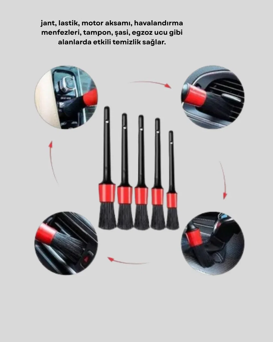 5’li Detay Temizlik Fırçası Seti Araç İç Dış Jant Motor Çok Amaçlı görsel 5
