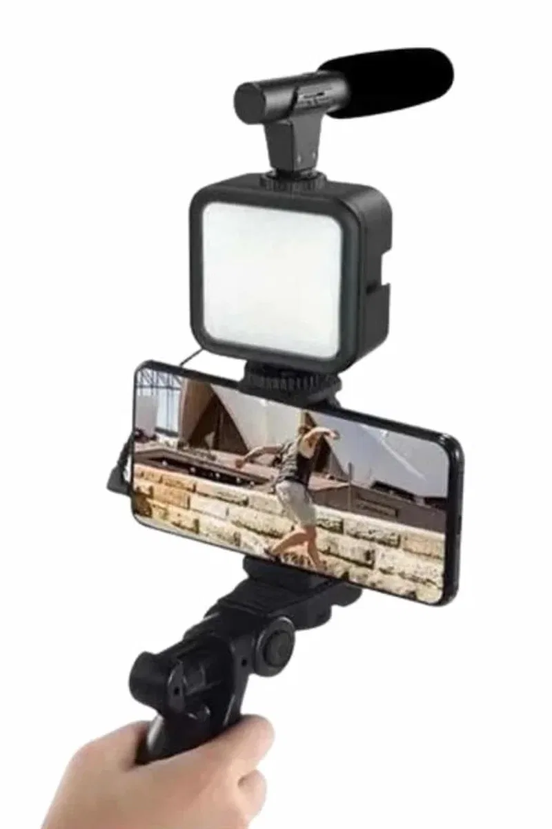 Telefon Tutucu Mini Mikrofonlu Tripod Vlog Çekim Video görsel 3