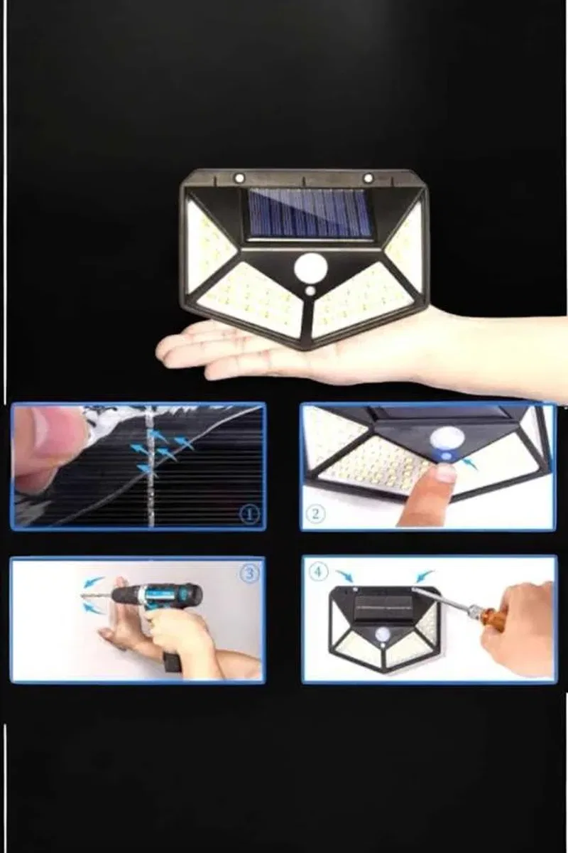 Güneş Enerjili Bahçe Aydınlatma Lambası Solar 100 Led Lamba görsel 4
