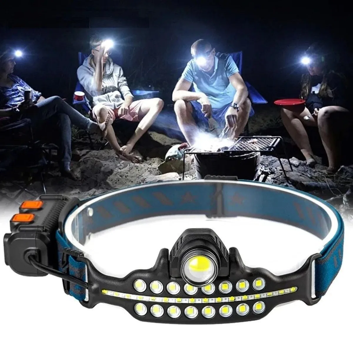 Fithome W690 7 Aydınlatma Modlu Xpe Cob Led Sensörlü Dahili Pilli Usb Şarj Edilebilir Kafa Feneri görsel 2