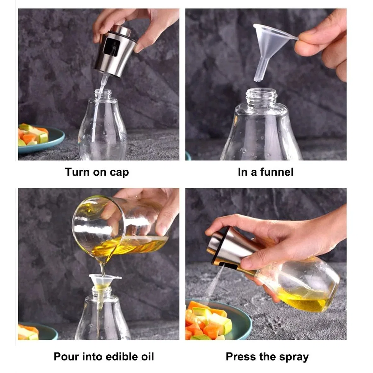 Paslanmaz Çelik Başlıklı Cam Spray Yağdanlık görsel 4