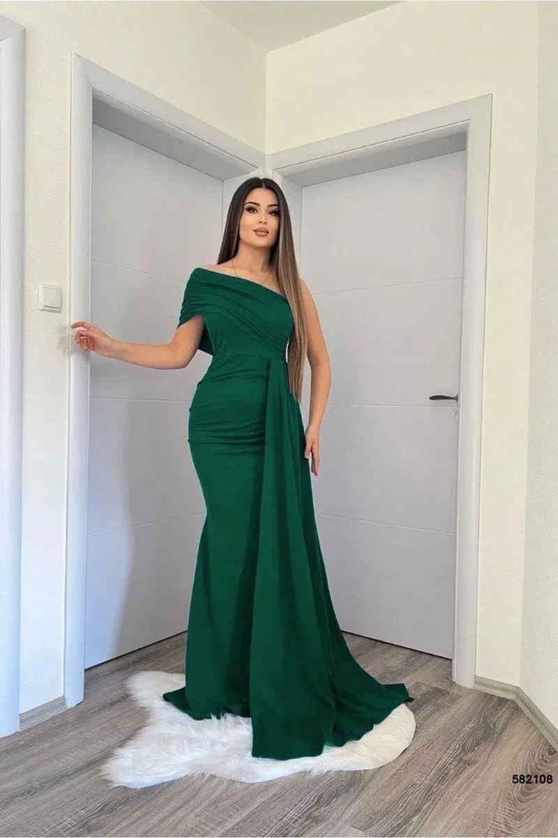 Kadın Tek Omuz Kuyruklu Balık Kesim Abiye Elbise görsel 5