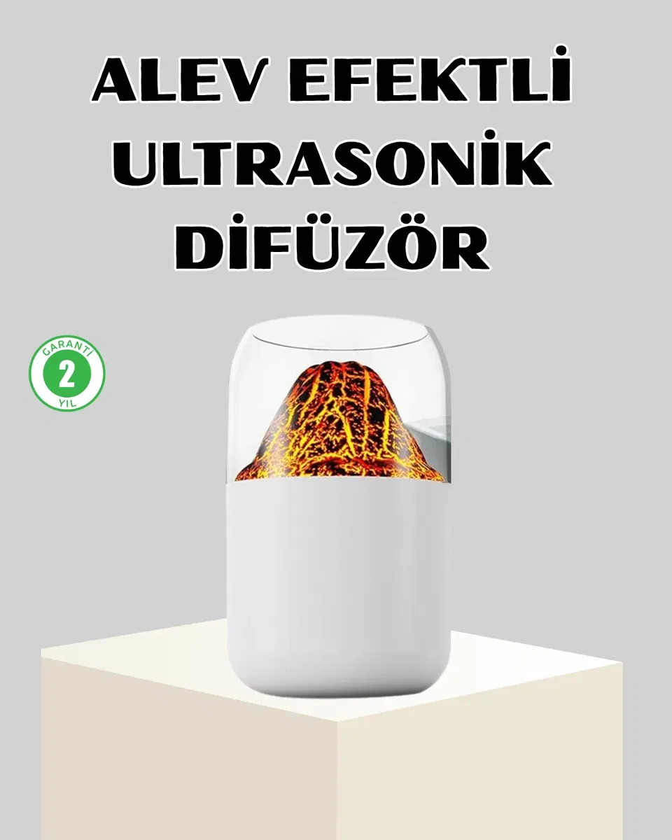 Ultrasonik Alev Efektli Aromaterapi Difüzörü USB Şarjlı ve Otomatik Kapanma Özellikli
