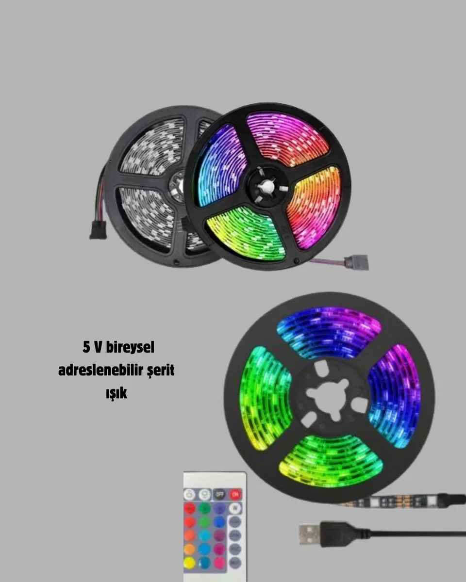 Smart Şerit LED Işık – Uzaktan Kumandalı, USB Girişli, Müzik Modlu görsel 3
