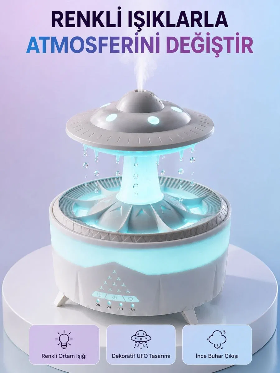 Rgb Işıklı Yağmur Efektli Hava Nemlendirici 350 Ml Sessiz Çalışma Uzaktan Kumanda