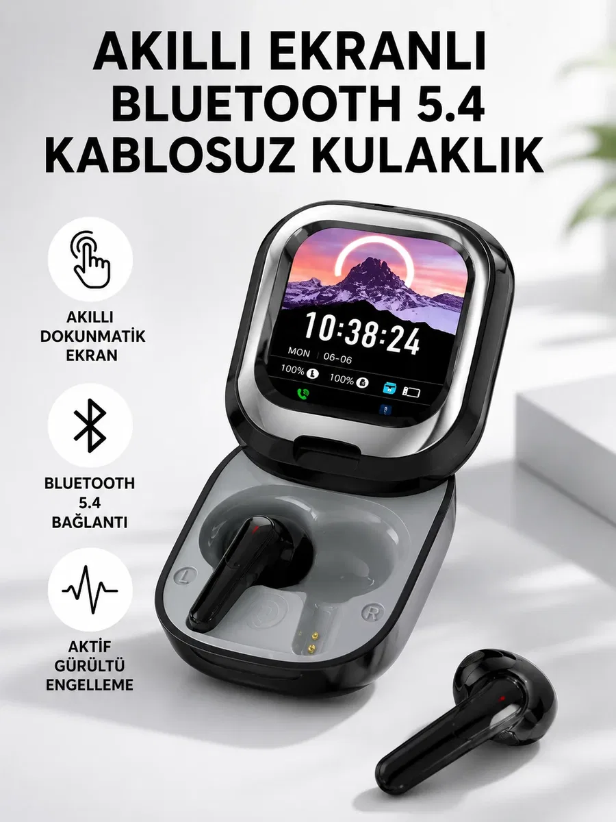 Bluetooth 5. 4 Kulaklık – Gürültü Engelleme ve Akıllı Ekranlı Şarj Kutusu