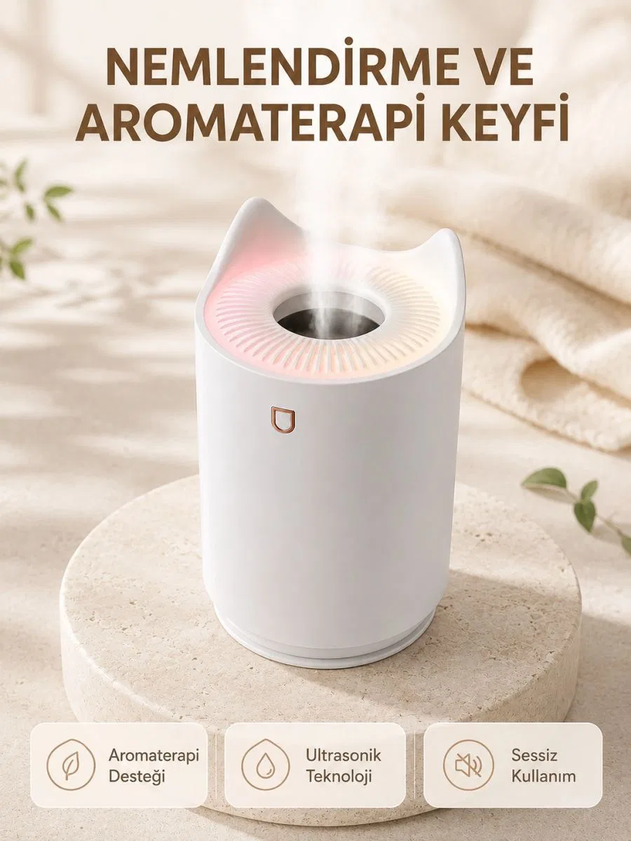 Aroma Difüzör Hava Nemlendirici Sessiz Çalışma Led Gece Lambası