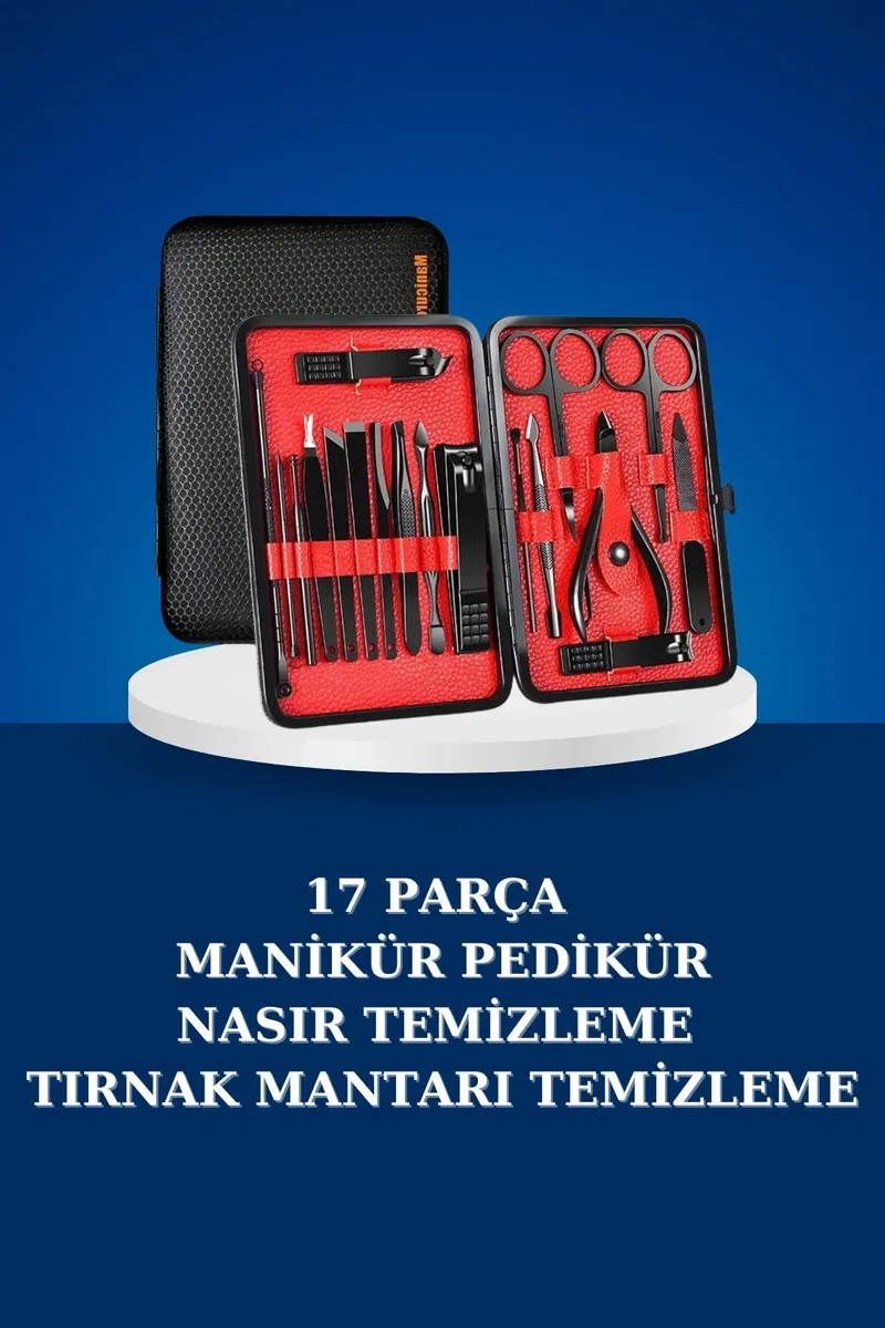 17 Parça Manikür Seti Taşınabilir Özel Çantalı El ve Ayak Bakımı Tırnak Batığı Temizleme görsel 2