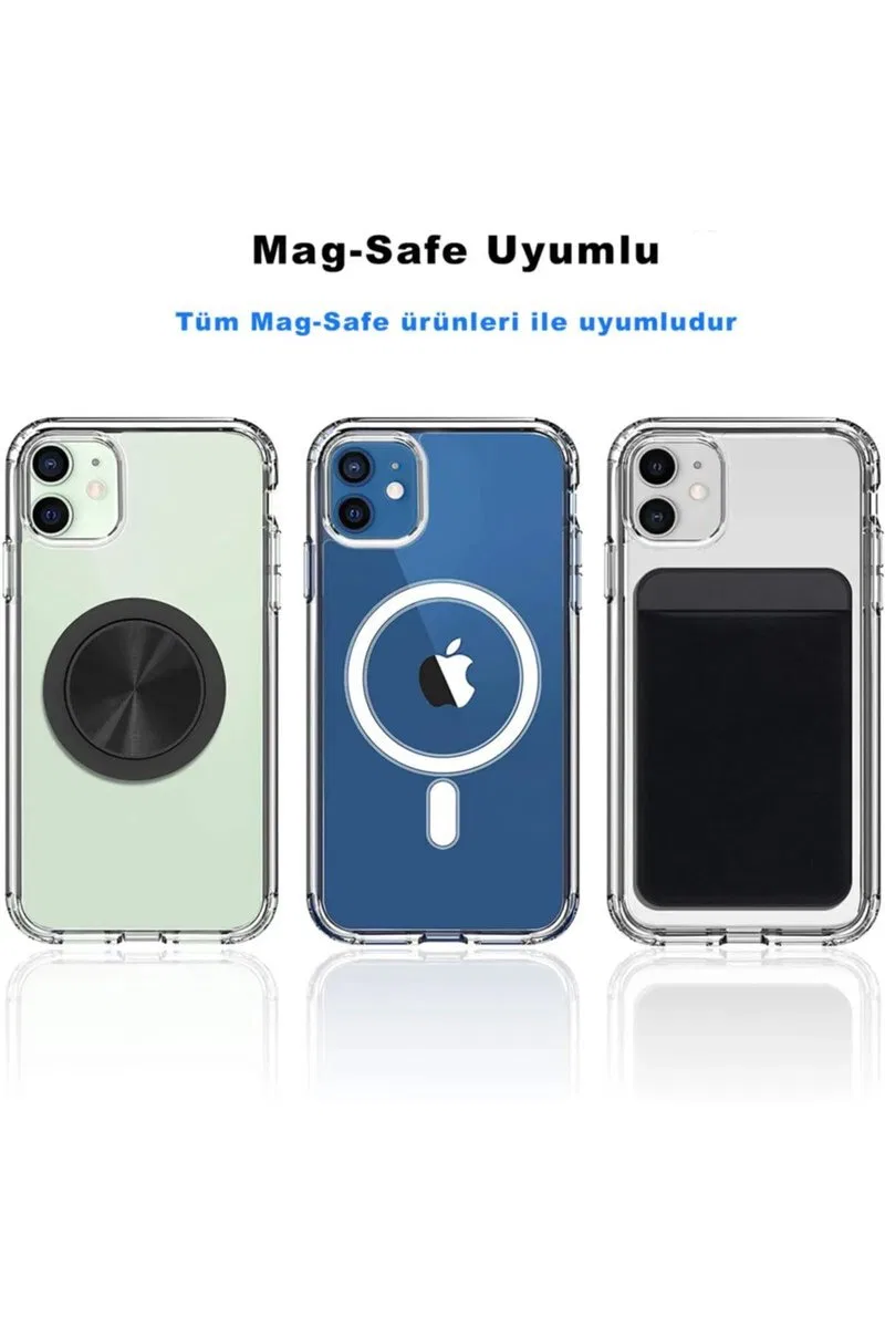 Iphone 12 Kılıf Kamera Lens Korumalı Magsafe Destekli Şeffaf Darbe Emici Sert Kapak görsel 7