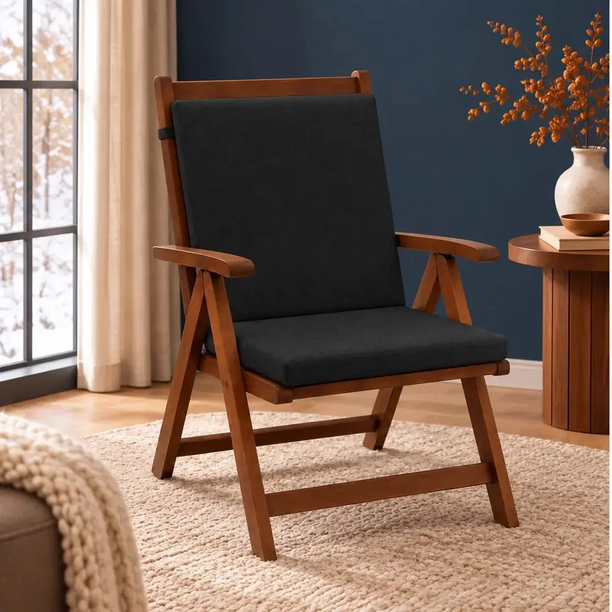 Tek Parça Sırtlıklı Sandalye Minderi · 80 × 40 × 4 cm · Siyah · 80 × 40 × 4 cm