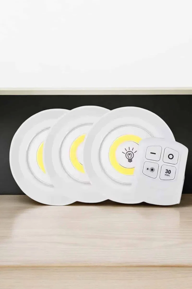 Spot Lamba Led Işık 3'lü Uzaktan Kumandalı Pilli Yapışkanlı Kablosuz görsel 2