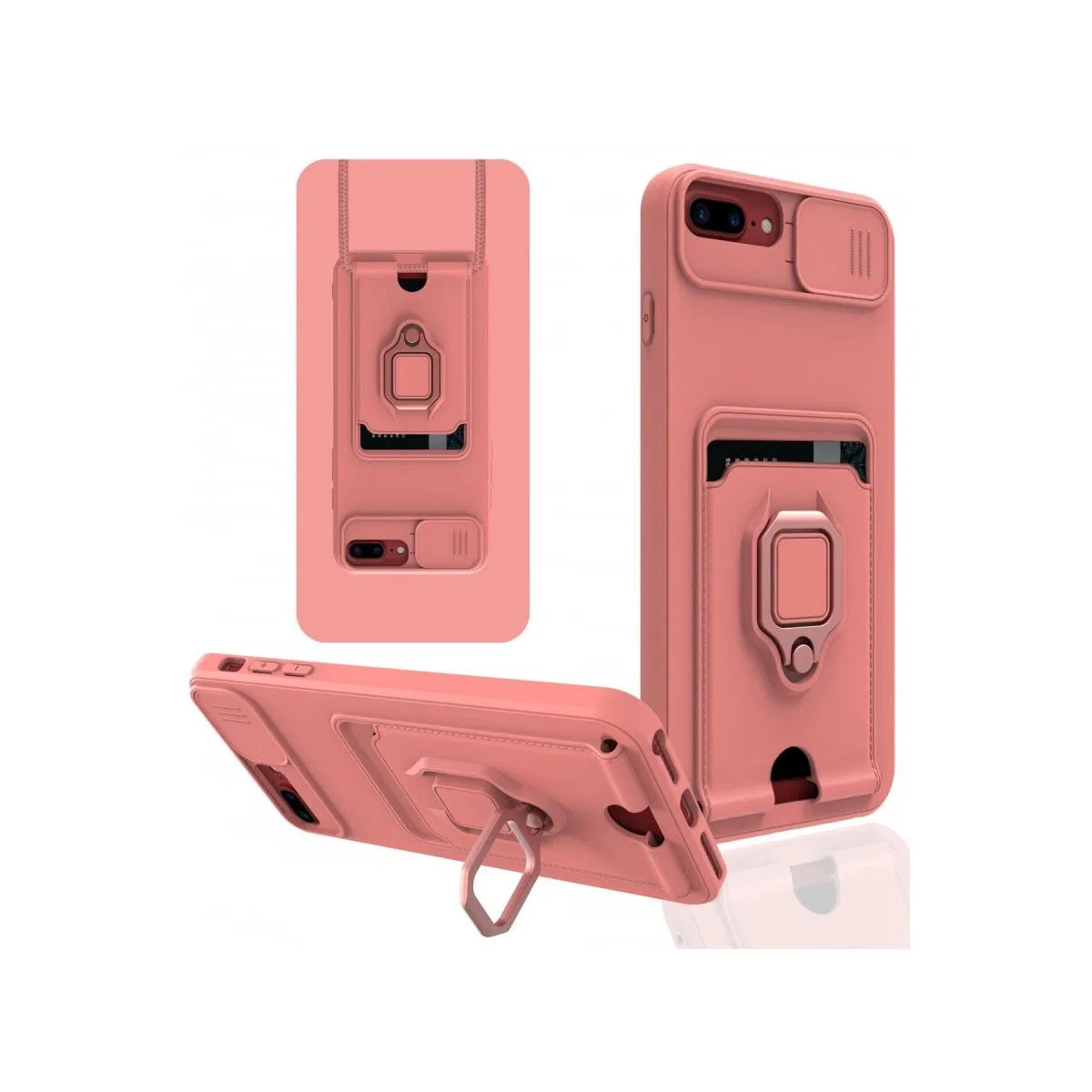 Apple İphone 7 Plus Kılıf Zuma Kartvizitli Yüzüklü Silikon - Pembe