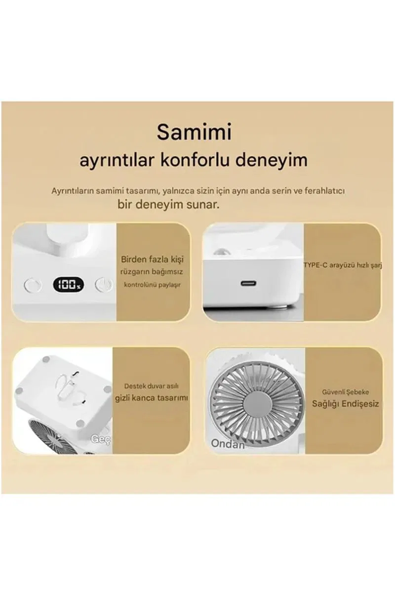Masaüstü Dijital Ekranlı Çift Fanlı Led Işıklı Soğutucu Fan Ev Ofis Şarjlı Vantilatör görsel 5
