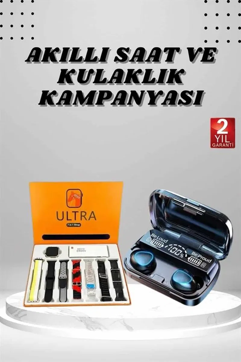 Yeni Model Akıllı Saat ve Kulaklık Kampanyası Nabızz Ölçer Bluetooth Bağlantılı Uzun Pil Ömrü görsel 2