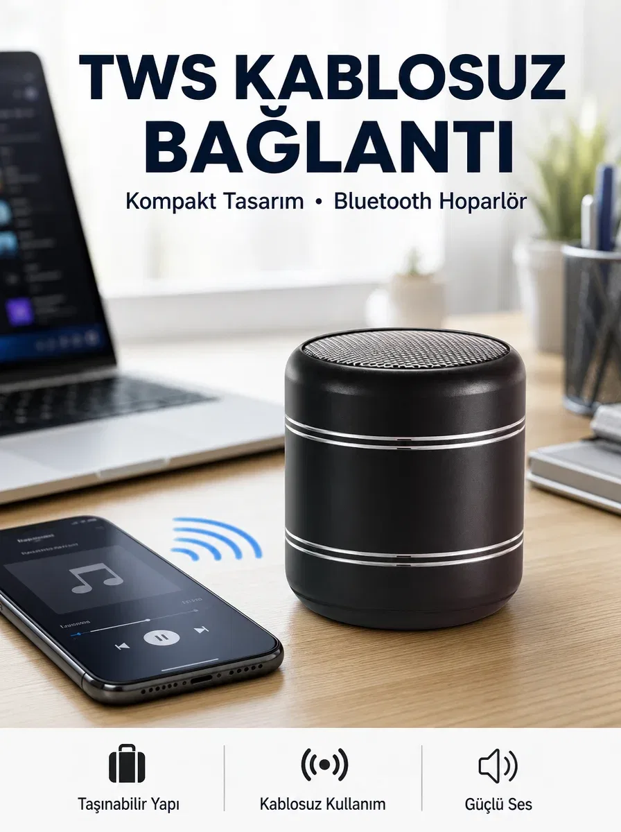 Taşınabilir Silindir Tasarım Bluetooth 5. 0 Hoparlör Yüksek Bas Performanslı Yeni Nesil