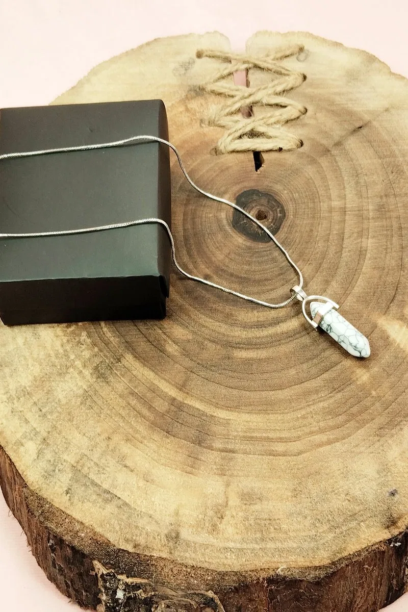Havlit Doğal Taşı Zincirli El Yapımı Tasarımlı Kolye Uç: 3, 5 cm Zincir: 20 cm Kutulu görsel 4