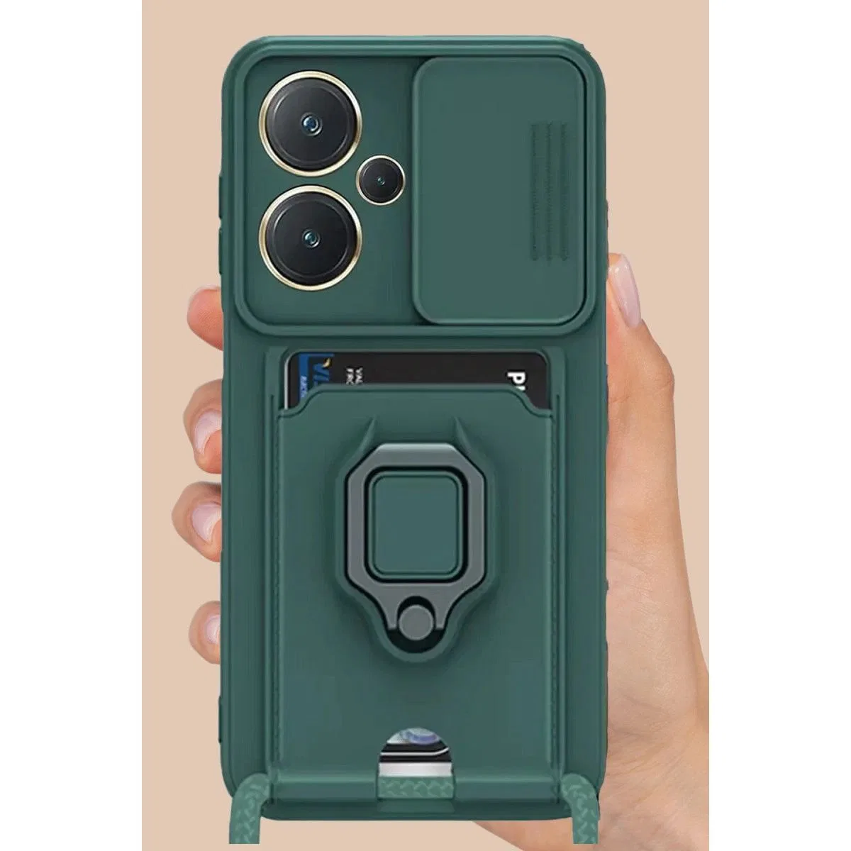 Xiaomi Redmi Note 13 Pro Plus Kılıf Zuma Kartvizitli Yüzüklü Silikon - Kırmızı görsel 2